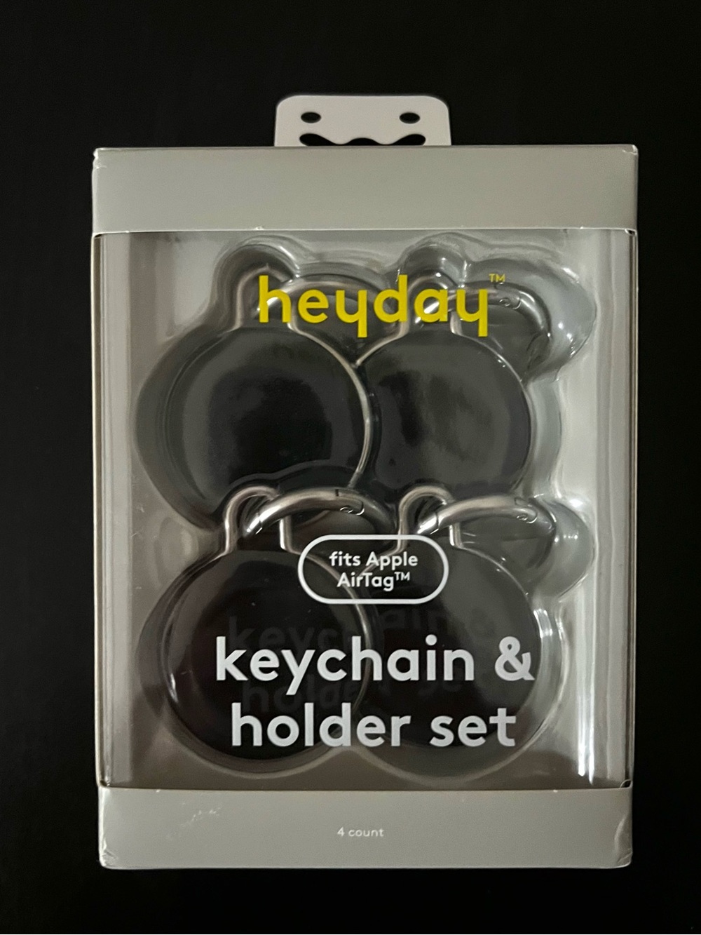 heyday Black Keychain & Holder Set for AirTag - 4 Pack